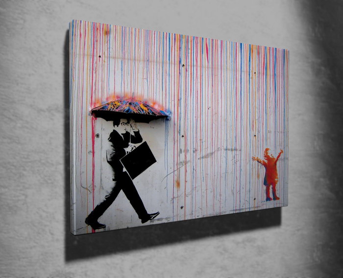 Wallity Lienzo Lluvia de colores de Banksy 50 x 70 cm